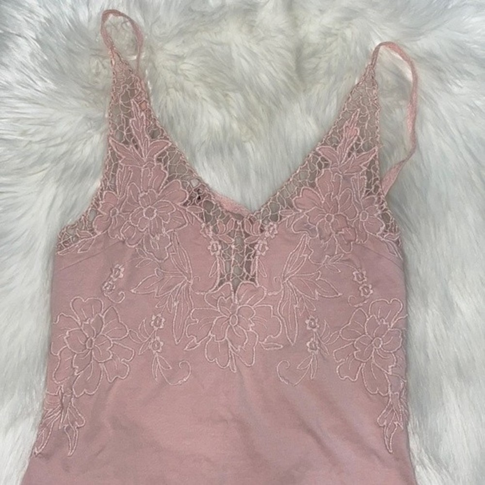 Free People Lea Bodysuit Pink Tank Sleeveless Lace Floral Sz M - Picture 9 of 10